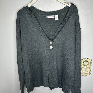 Wildroot Boho Silk Cotton Abalone Button Knit Sweater Glacier Blue Large New